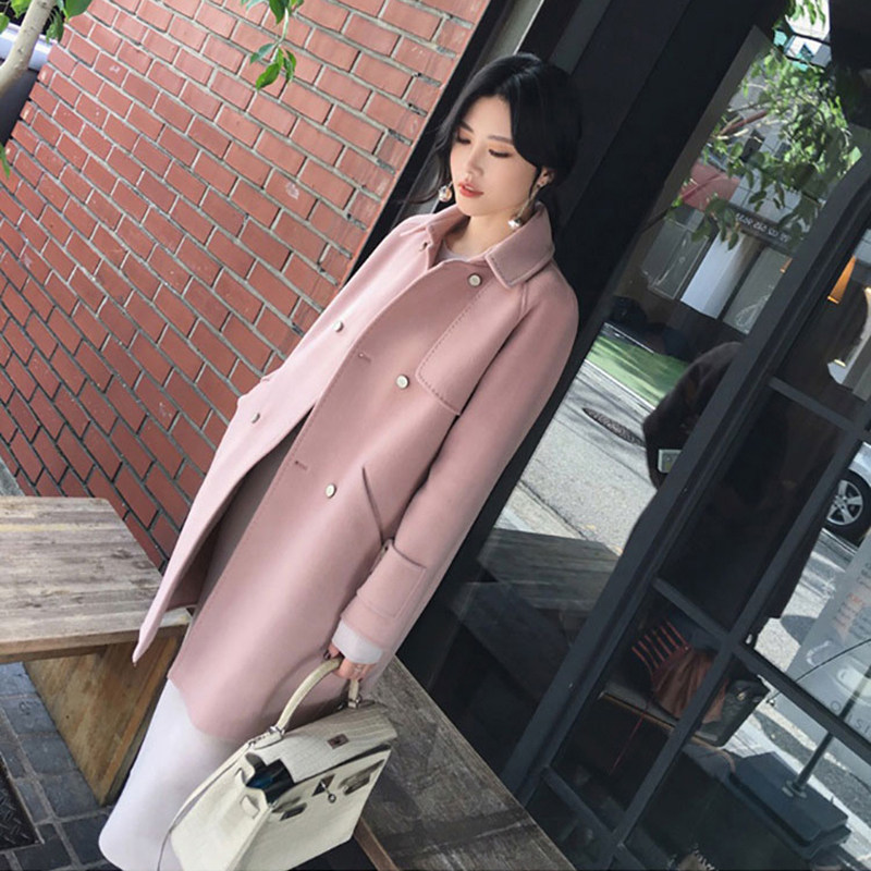 Pink Cashmere Big Coat Woman Autumn Winter Style Fashion Foreign Pie Dressing Up Slim Retro Thickening Fur Coats