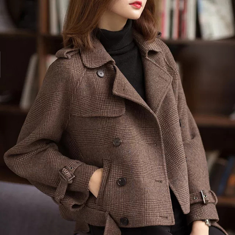 Double face cashmere big coat short female spring autumn season 2021 new display slim loose Herbenwind small fur coat