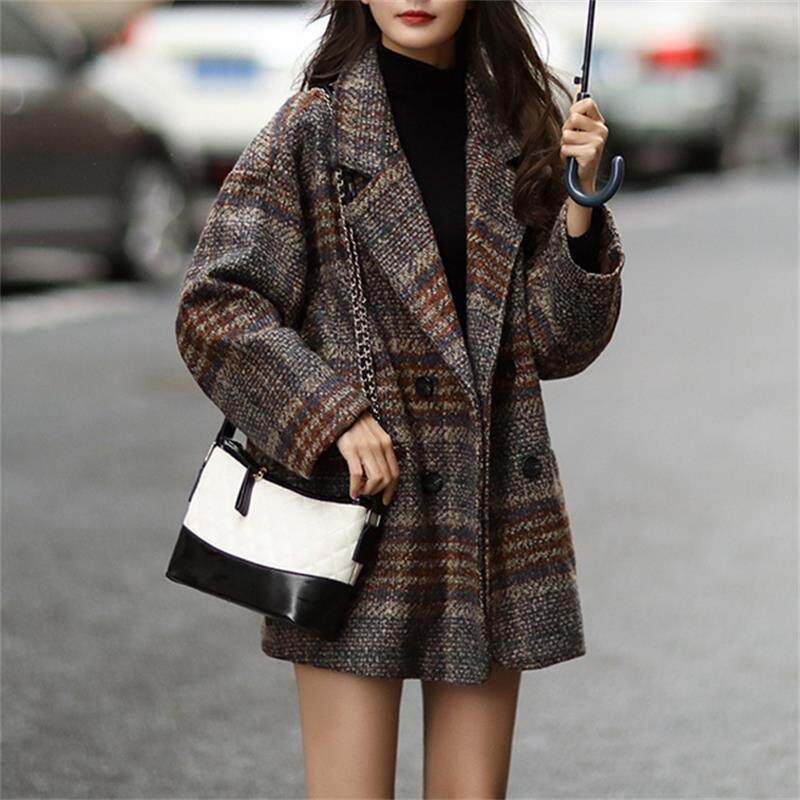 Plaid Cashmere Coat Women's Spring and Autumn 2021 New Temperament Skinny Short Little Wool Suit Jacket