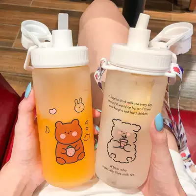 Water Cup female Net red cute bear with straw glass ins girl heart cartoon student portable cup