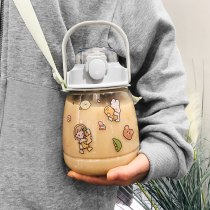 Large capacity water cup female summer high appearance 1000ml straw Cup cute portable children plastic big belly kettle