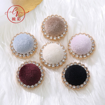 Metal diamond-studded flannel round button cashmere fur coat womens top high-grade cloth hand-stitched buttons