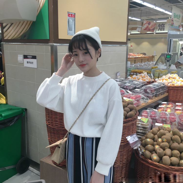Mùa thu và mùa đông mới Hàn Quốc ulzzang lỏng mỏng nửa cao cổ tròn sinh viên áo len dài tay áo len nữ áo len dáng dài
