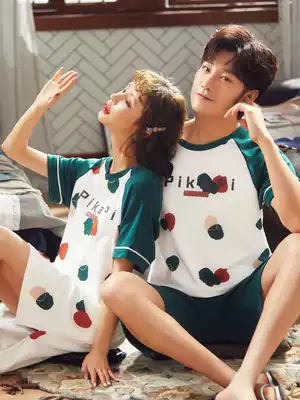 Ru Xianxue couple pajamas for men and women new summer short sleeve cotton thin suit large size spring and autumn cotton home wear