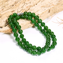 Yao Xinjiang Hetian Jade ball necklace old pit Jasper ice bottom spinach green lady 8mm Jade choker