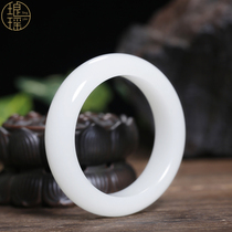 Lang Yao Collection Grade Xinjiang Hetian Jade Sheep Jade White Jade Bracelet Womens Wide Flat Jade Bracelet Fidelity