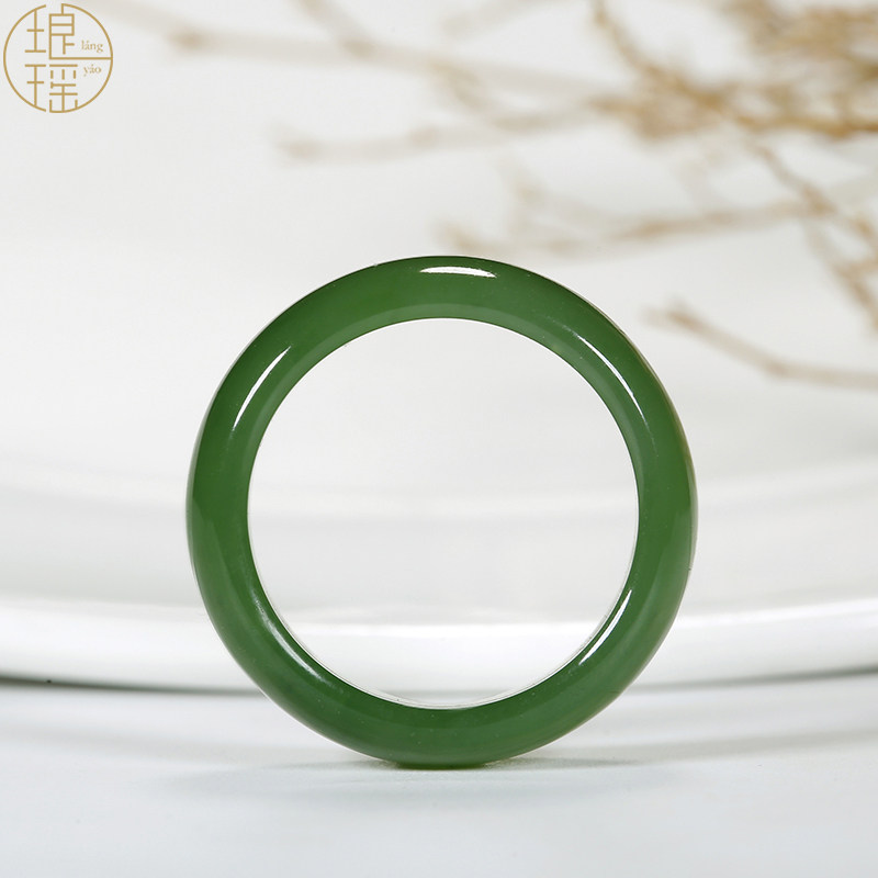 Langyao Xinjiang Hotan Jade Ring Natural Old Pit Ice Bottom Jasper Spinach Green Men and Women Couple Jade Ring