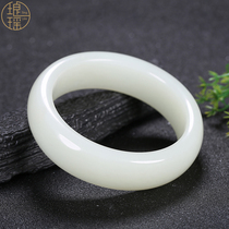 Yao Xinjiang Hetian jade bracelet natural jade white jade lady wide flat jade bracelet jewelry certificate