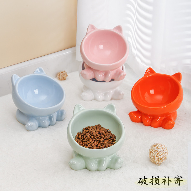 Cat Food Basin Black Ceramic Cat Bowl Pitched High Foot Cute Protection Cervical Spine Dog Bowl Drinking Cat Basin Black Chin-Taobao