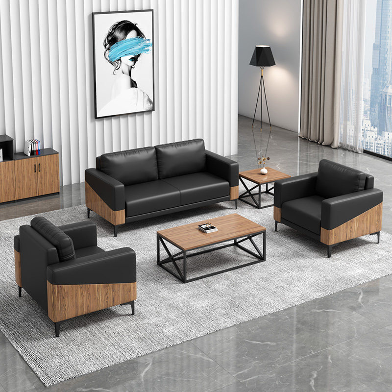 Office sofas tea table combination suit brief modern genuine leather trio bit business guests reception office sofas