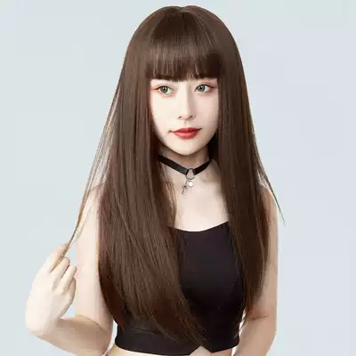 Wig female hair Qi Liuhai round face natural whole full head cover long straight hair long long long Japanese lolita long hair