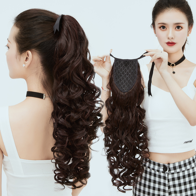 Wig Woman Long Hair Strap Roll Ponytail Fake Braids Fluffy Corn Hot Wig Pieces Big Wave Strap Type Long Roll Hair