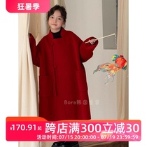 Bora Korean boys woolen coat autumn and winter clothing for medium and large children thickened red foreign style warm coat