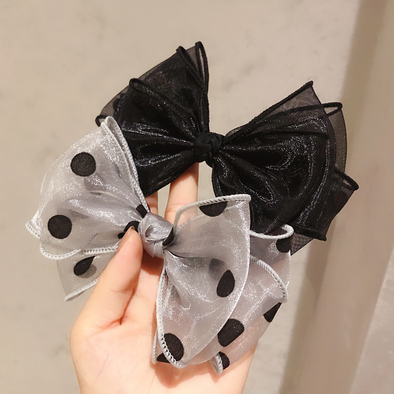Autumn and Winter New Popular Bow Spring Clip Lace Mesh Polka Dot Duckbill Clip Back of the Head Broken Hair Clip Top Clip Autumn and Winter New Popular Bow Spring Clip Lace Mesh Polka Dot Duckbill Clip Back of the Head Broken Hair Clip Top Clip