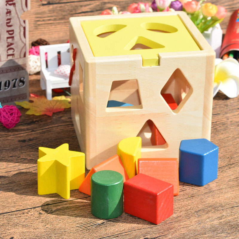 Children's early teaching puzzy twelve - hole intelligence box shape pairing porous 19 cognitive blocks 2 - 34 years old baby toy