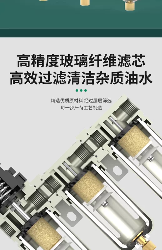 bộ lọc tách nước máy nén khí công nghiệp Bộ lọc khí nén chính xác máy nén khí tách dầu ba mảnh với bộ lọc khí thoát nước tự động lọc hơi nước máy nén khí bộ nén khí