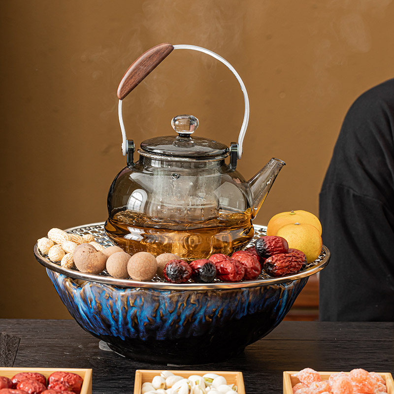 Heat-Resistant Glass Teapot with Handle and Teacups, Complete Set with Electric Ceramic Stove for Brewing and Steaming, Suitable for Home Indoor Use