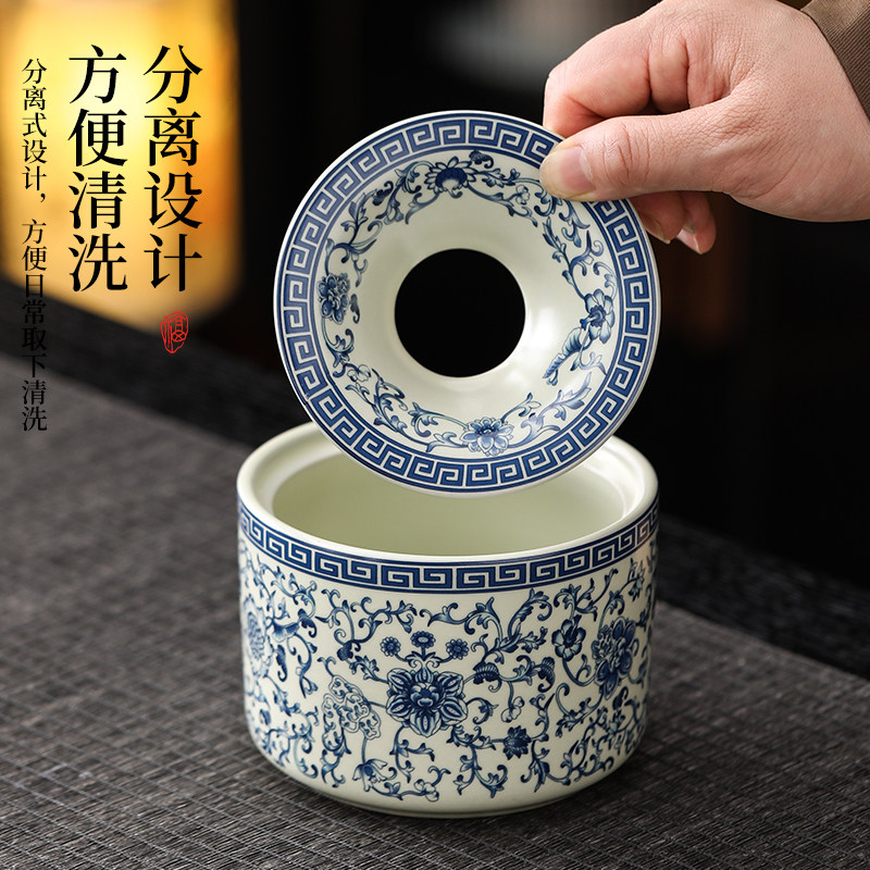 Ru Kiln Ashtray with Lid, Ceramic Anti-Fly Ash Household Stylish and Trendy High-End Ashtray, Tea Residue Container, Tea Bowl