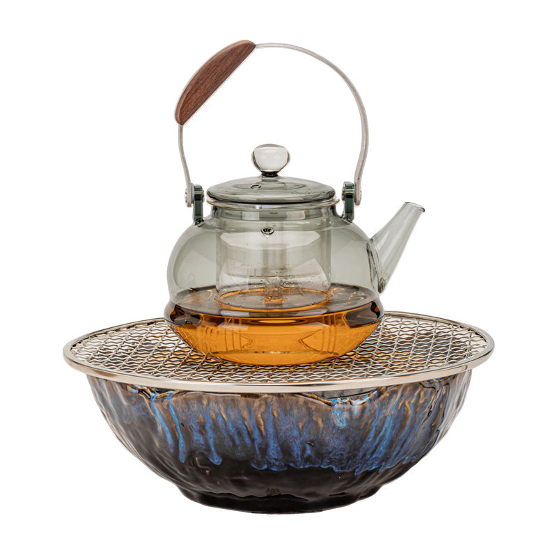 Heat-Resistant Glass Teapot with Handle and Teacups, Complete Set with Electric Ceramic Stove for Brewing and Steaming, Suitable for Home Indoor Use