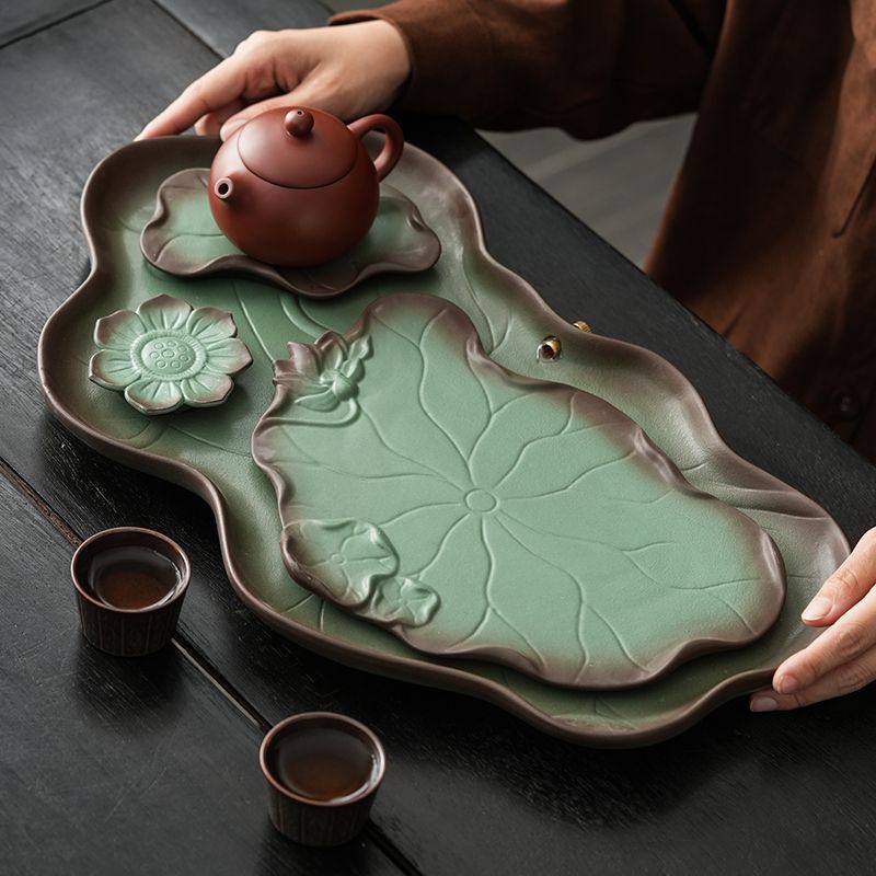 Tea Tray for Home Use, New Small Dry Brewing Platform, Japanese-Style Tea Table, Vintage Tea Set with Drainage and Storage, Kung Fu Tea Tray