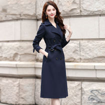 The long - range fashionable windwear in the blue dress female in 2021 new high - end autumn spring fat and big coat