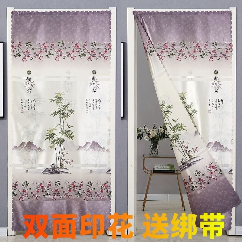 Door curtain rural bungalow home long version Velcro bedroom kitchen powder room fabric blackout anti-light partition - Taobao
