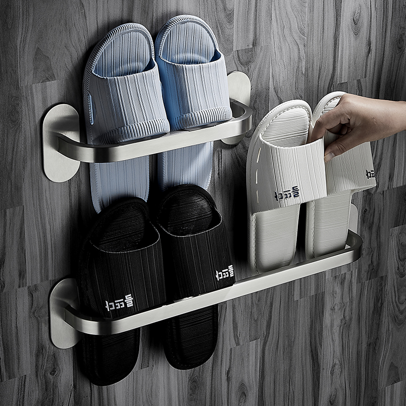 Bathroom free punch wall hanging slipper rack Home entrance toilet toilet stainless steel slippers drainage shelf
