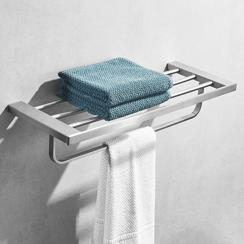Bathroom 304 stainless steel 2 floor bathroom with rod towel hanging clothes frame thicker bathroom hardware