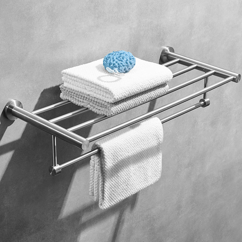 304 stainless steel drawing towel rack hole toilet wall hanging towel shelf round bathroom hardware hanging