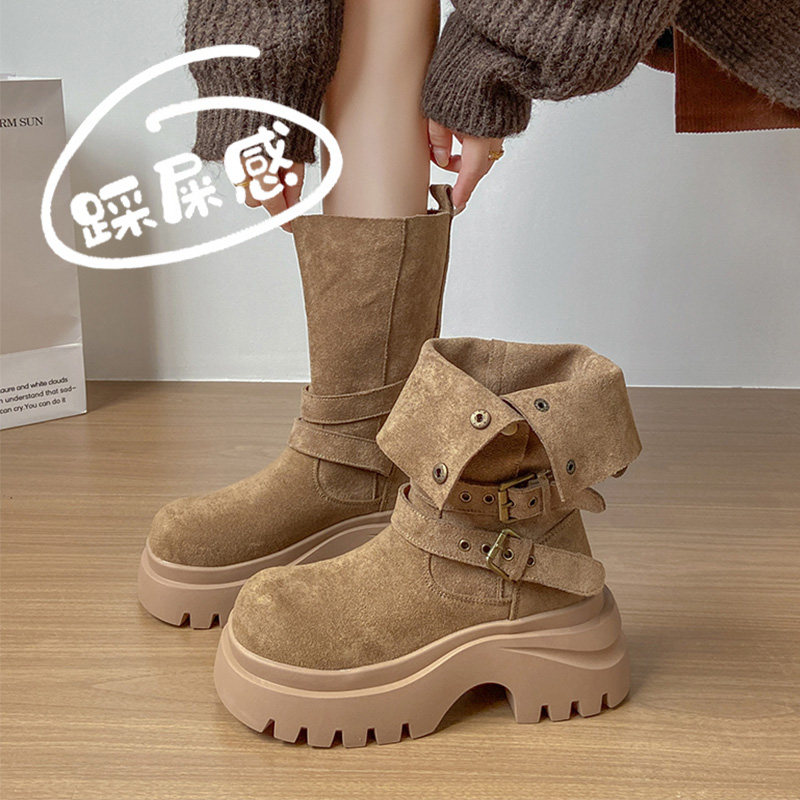 Женские ботинки Martin на толстой подошве; новинка 2025 года; осенние полусапожки в британском стиле в стиле ретро; мотоциклетные ботинки с двойным износом; ботинки на тонком толстом каблуке