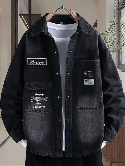Denim jacket for men and teenagers in autumn new work style handsome loose jacket boys removable hooded coat