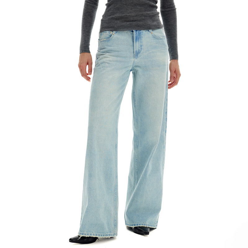 Annteet* Retro Light Blue Washed Cotton Straight-Leg Jeans for Women, Casual High-Waisted Wear-Resistant Long Pants