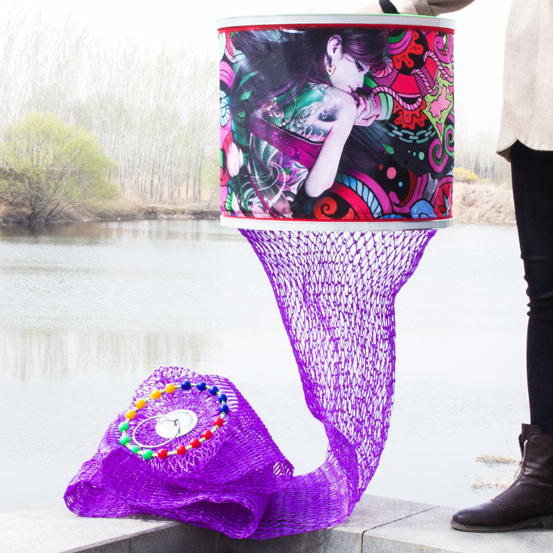 2020 new high-end black pit competitive fish cage thickened speed dry anti-hanging steel ring double-stock tennis racket line fish guard net pocket