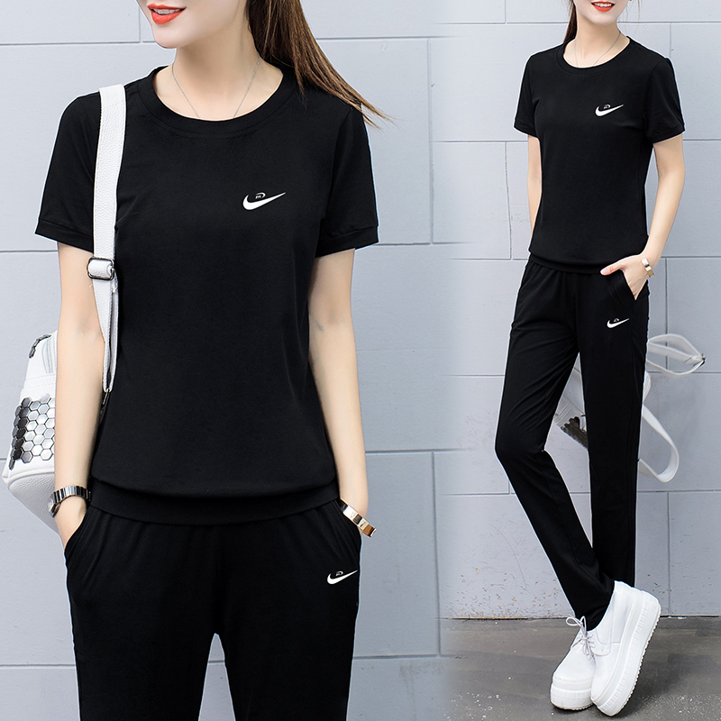 Official web official flagship store sports suit ladies summer 2022 new short sleeve casual wear two sets of damp