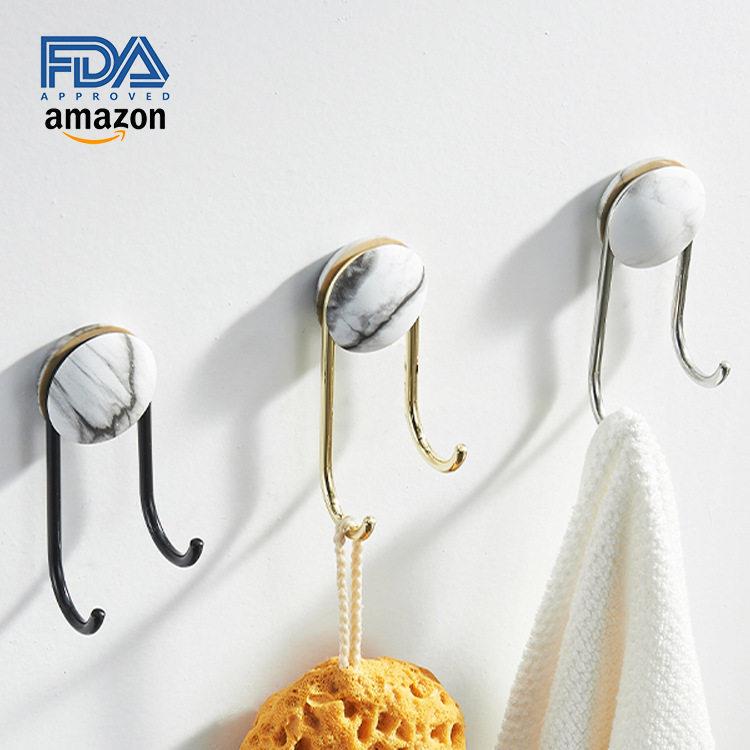 304 Stainless Steel Stone Pattern Hook, Walnut Wood Pattern Low Hook, Black and Gold Bathroom Clothes Hook, Adhesive Hook, Creative Design