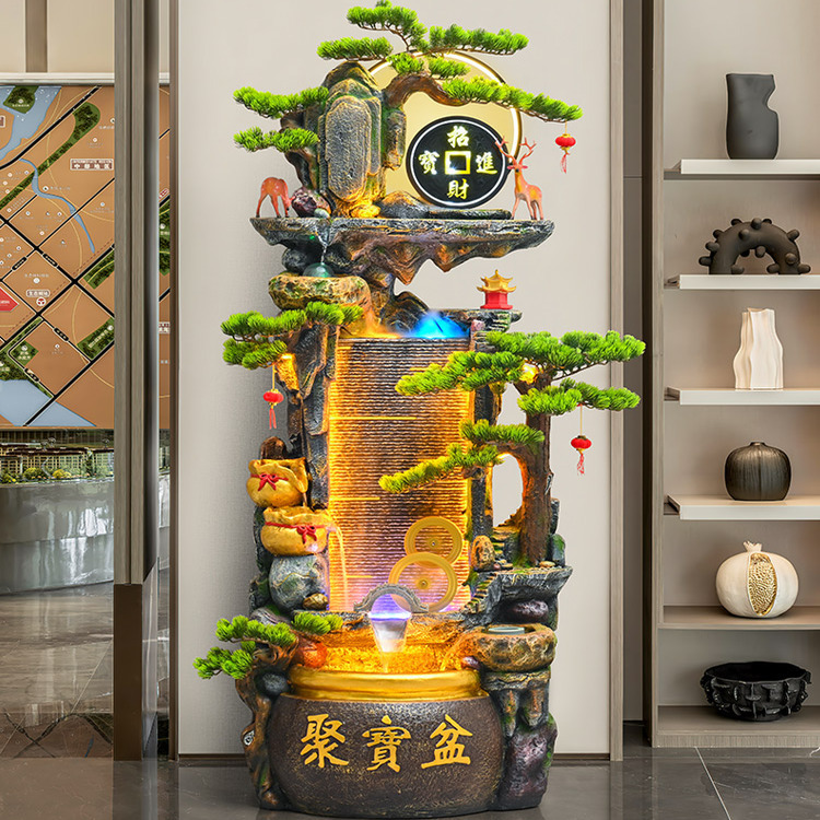 New Chinese-Style Rockery with Flowing Water, Water Circulation, Wealth-Generating Ornaments, Feng Shui Wheel, Living Room, Office, Store, Courtyard Fountain Decoration