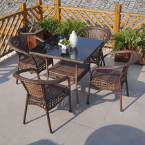 Rattan chair Three sets of balcony table and chairs outdoor patio rattan rattan chair garden open air casual outdoor small tea table combination
