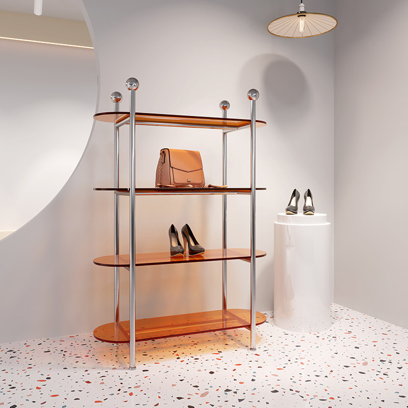 Shoe Store Shoe Rack Show Rack Ground Style Stainless Steel Acrylic Clothing Store Bag Accessories Display Shelving Shelf-Taobao