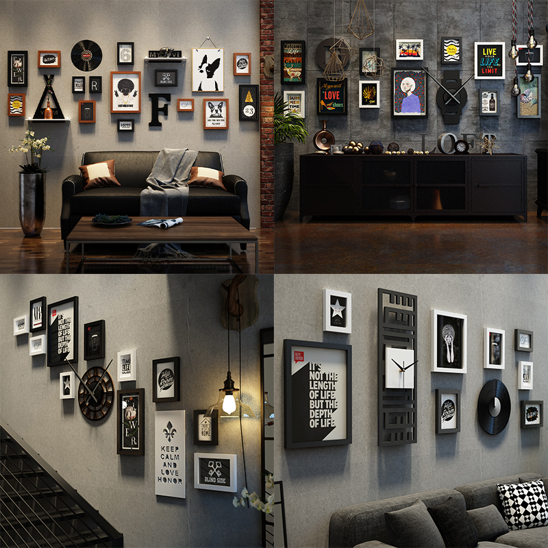 Retro hairdressing shop background wall decoration interior wall personality creative staircase industrial wind wall pendant