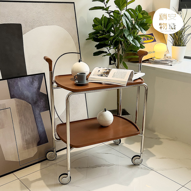 Slightly amused material-made double cart shelf Middle-ins high face value living room containing mobile side several stainless steel wood