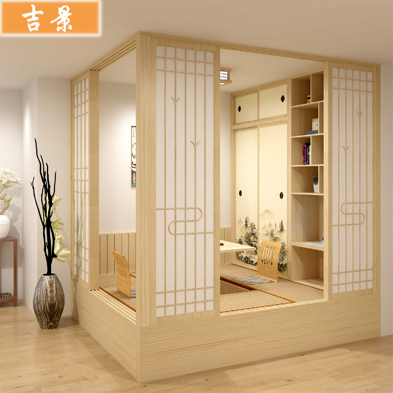 Jijing living room tatami overall wardrobe children's study Japanese and room solid wood table bed sliding door customized