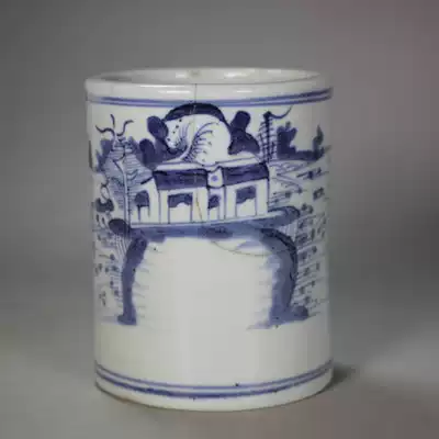 Overtime Hall @ Qing Dynasty Blue and White Porcelain Landscape Pen Holter Wenwen Jingdezhen Old Porcelain Furniture