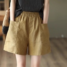 Retro linen shorts, summer women's high waisted pants, new white casual pants, loose and slimming cropped pants