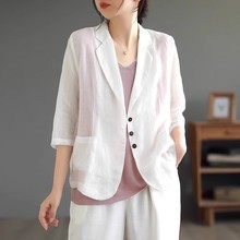 Artistic summer ramie suit jacket for women's 2024 new loose oversized thin top