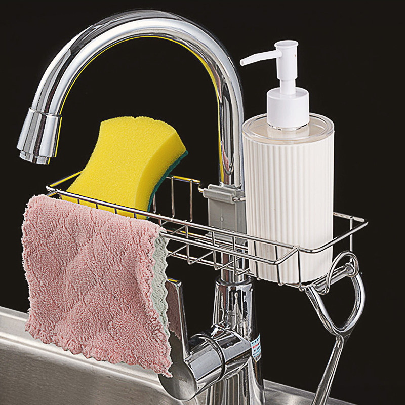 Kitchen Tap Rack Stainless Steel Sink Drain Basket Dishwashing pool Hanging Basket Sponge Holder-Cloth Racks