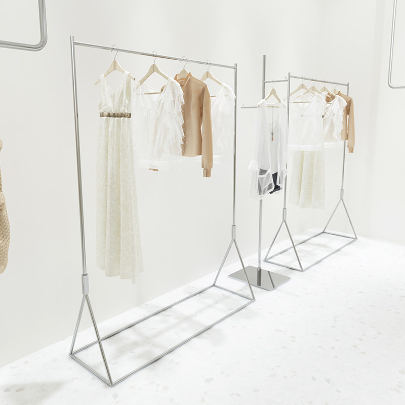 Clothing store display rack stainless steel floor-mounted clothes pole women's clothing store silver special display shelf clothes rack