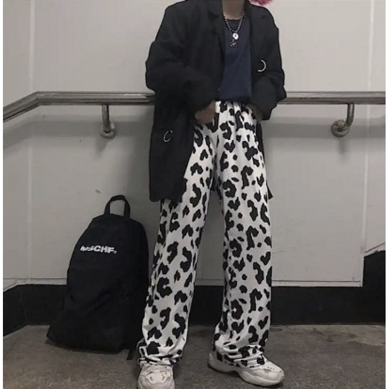 Trendy Pants (Thin & Long)trousers female summer Thin ins Harajuku Cow pattern Sagging sensation Wide leg pants easy Show thin High waist Straight tube trousers