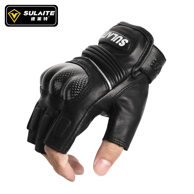 Motorcycle carbon fiber leather gloves summer riding half-finger anti-drop knight racing motorcycle equipment four seasons windproof