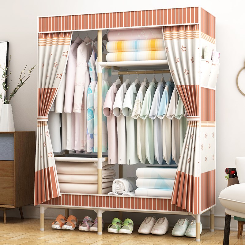 Single wardrobe simple cloth wardrobe rental room household net red solid wood bold assembly storage wardrobe fabric double