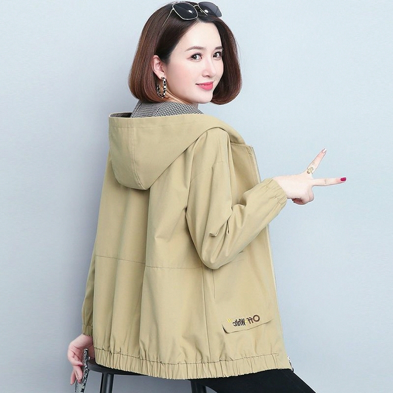 Double-Layer 2026 Spring and Autumn New Style Women's Elegant Korean Casual Versatile Loose Large Size Hooded Jacket Versatile Style
